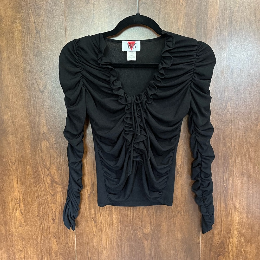 Venus black ruched long sleeve top